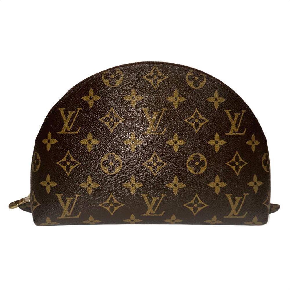 Louis Vuitton Brown Monogram Trousse Demi Ronde Cosmetic Pouch Vintage M47520